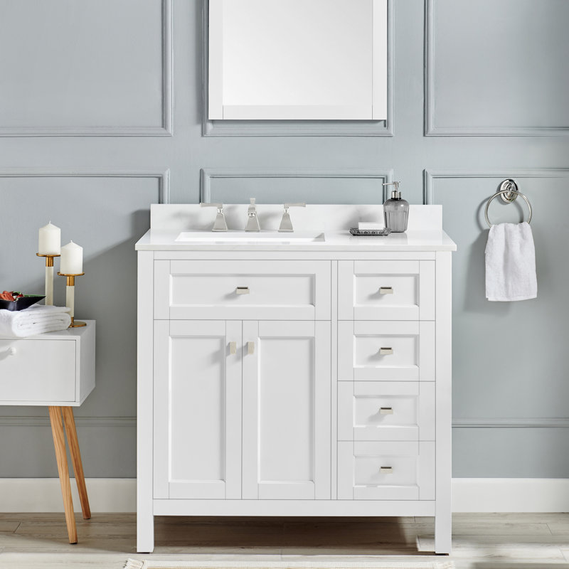 Ensemble de meuble-lavabo sur pied simple 36 po avec comptoir et lavabo Juniper, Blanc