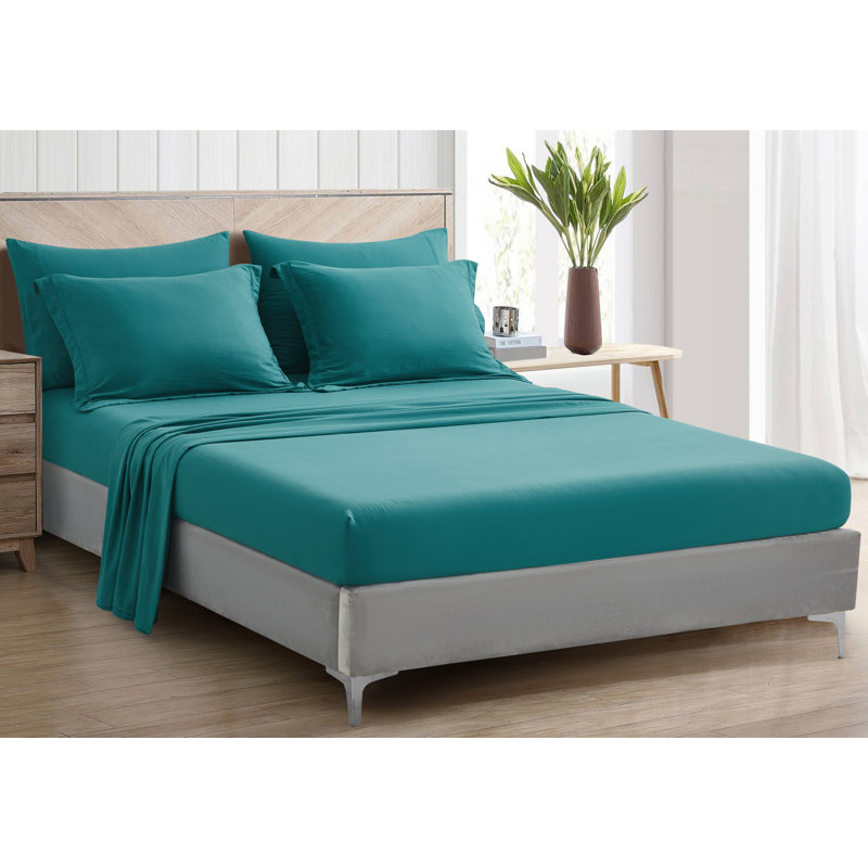 Washed Microfiber 7-Pieces Honeycomb Comforter Set with Sheets, Oversized King Comforter + 6 Additional Pieces, Teal