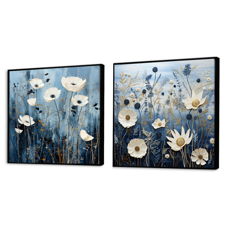 Wildflowers Wander Meadows II - ensemble de 2 fleurs sauvages carrées, Cadre flottant noir, H 16 po x l 33 po