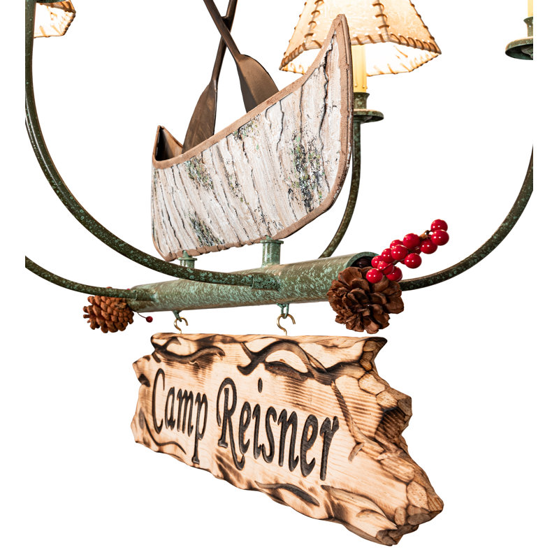 35" Long Personalized Canoe 4 Light Chandelier