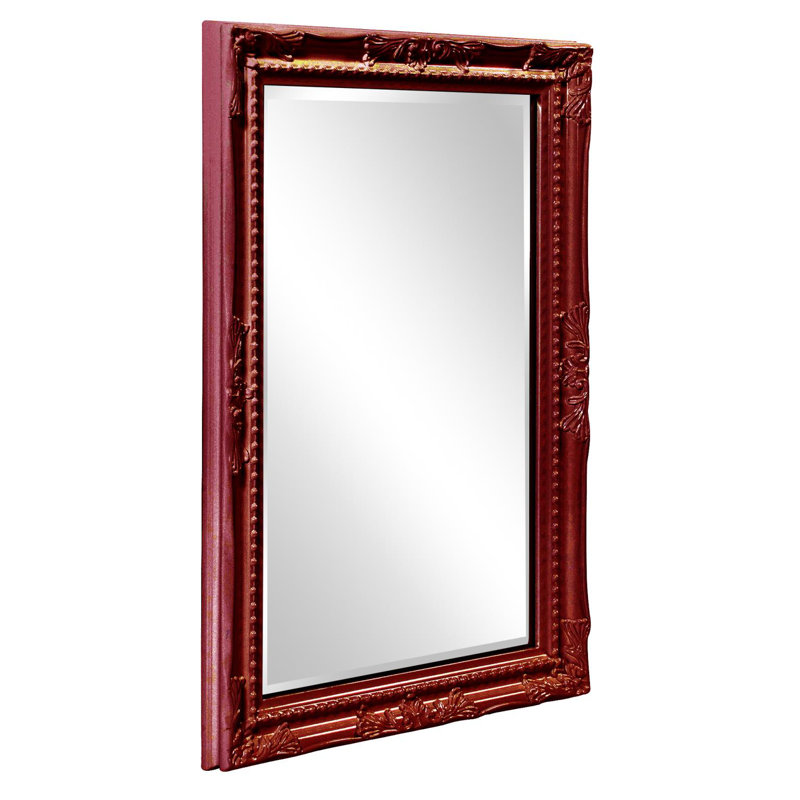 Solid Wood Rectangle Mirror, Glossy Burgundy