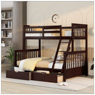 Twin-Over-Full Bunk Bed With Ladders, Two Storage Drawers, And Solid Pine Construction For Family Safety And Space Efficiency