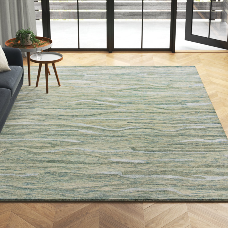 Tapis touffeté en laine rayé à la main Devises Haven, Rectangle 5 pi x 7 pi