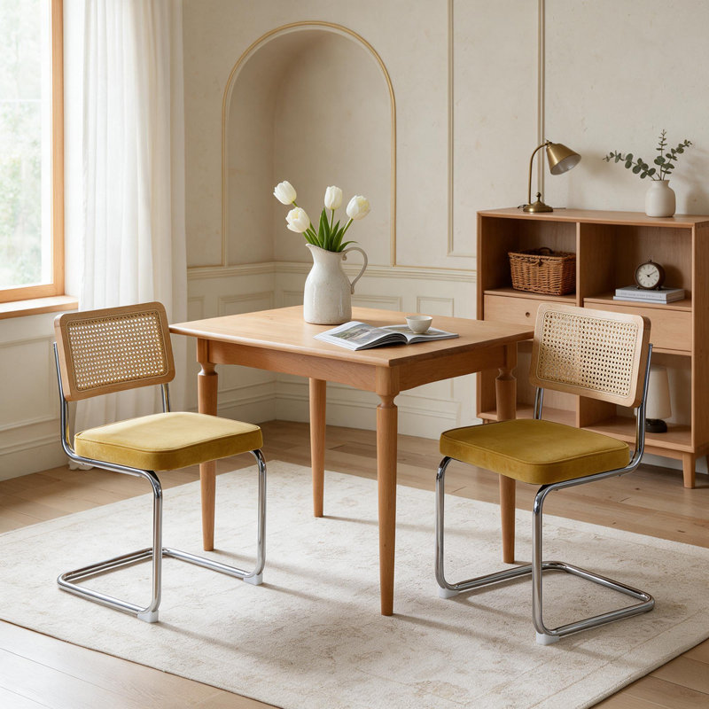 Ensemble de 2 chaises de salle à manger de style Mid-Century moderne (sans table de salle à manger), Velours doré