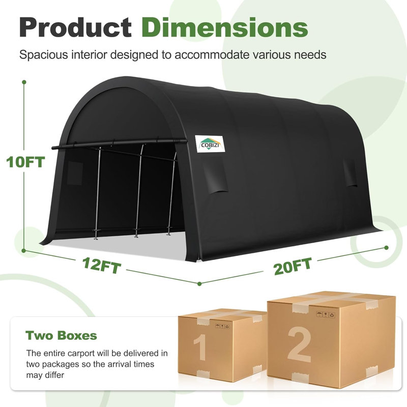 Abri d'auto 12 x 20, 10 x 20, 10 x 15 pi, garage portatif robuste avec portes et évents à double fermeture à glissière