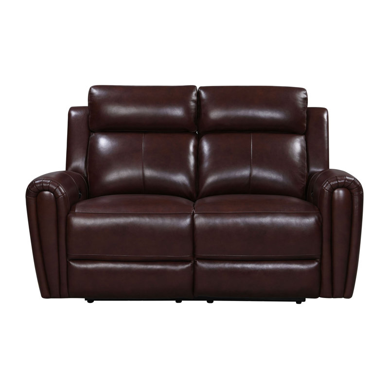 Iqraa Upholstered 61'' Power Reclining Loveseat, Brown Genuine Leather