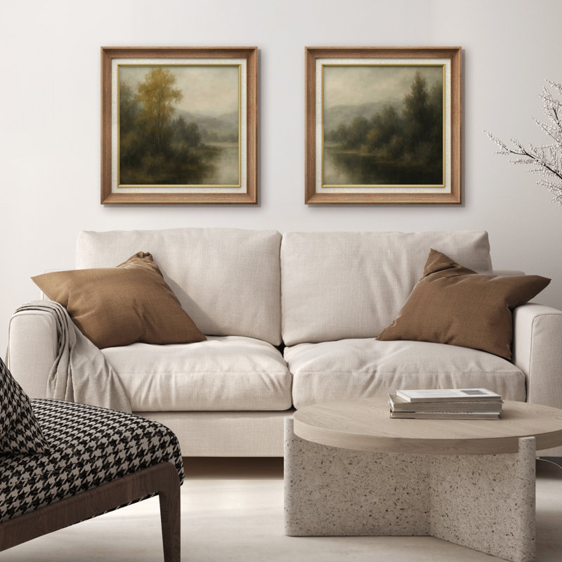 "Moody Riverside Forest Nature Landscape", ensemble de 2 reproductions d'art encadrées, H 26 po x l 26 po