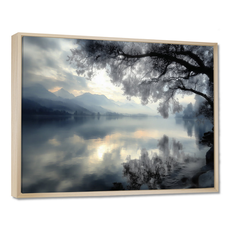 «Serene Lake At Dawn With First Light», impression encadrée sur toile, paysage bleu, H 12 po x l 20 po, Cadre flottant