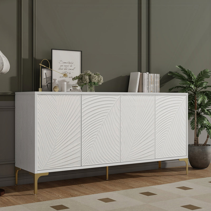 Buffet moderne à 4 portes avec surface sculptée et façonnée Creative, Blanc