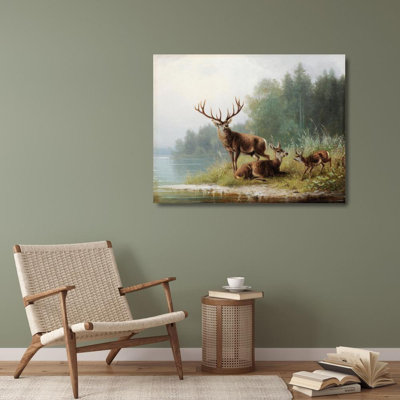 «Stag at a Lake» par Moritz Muller - art mural sur toile tendue avec châssis