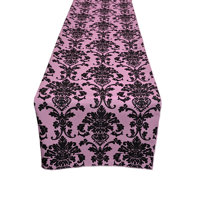 Poplin Damask Table Runner, Pink, 90" L x 12" W
