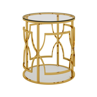 19.7" Luxury Gold Round Side Table with Tempered Glass Top & Storage Shelf, Modern Glam End Table with Metal Frame for Living Room, Bedroom, Sofa Side, Small Space Accent Table