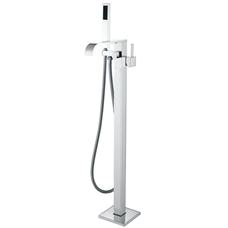 1-Handle Freestanding Floor Mount Roman Tub Faucet Bathtub Filler with Hand Shower in Chrome