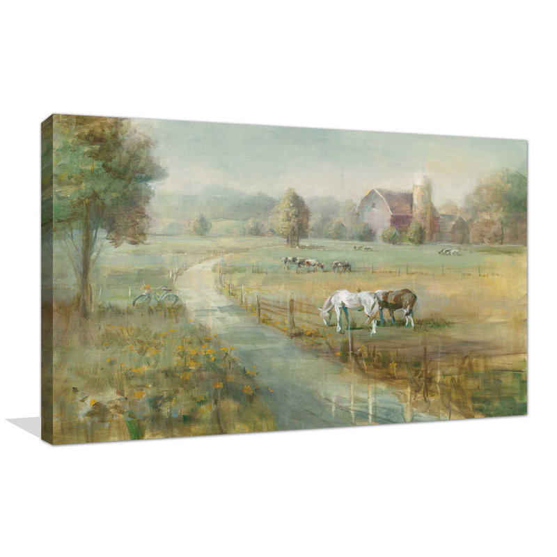 «Tranquil Farm», reproduction de peinture acrylique sur toile, H 27,5 po x l 43,5 po x P 2 po, Cadre flottant espresso
