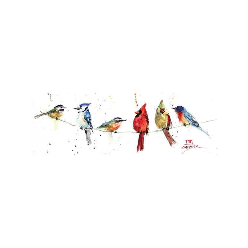 Birds on A Wire 1 Piece Panoramic Painting on Canvas, 30.48 cm H x 91.44 cm W x 1.91 cm D, No Frame