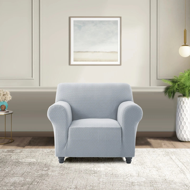 Spandex Stretch Sofa Cover - Jacquard Pattern Sofa Slipcover & Furniture Protector, Silver, 179cm W x 165cm D (1 Seater)
