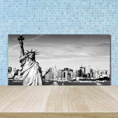 Horan Black and White - Statue of Liberty 1 Piece Wall Art on Glass