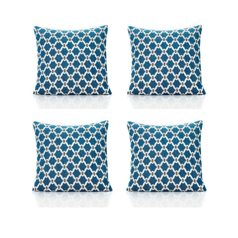 Beauville Geometric Square Cushion, Teal, 45 cm H x 45 cm W x 15 cm D
