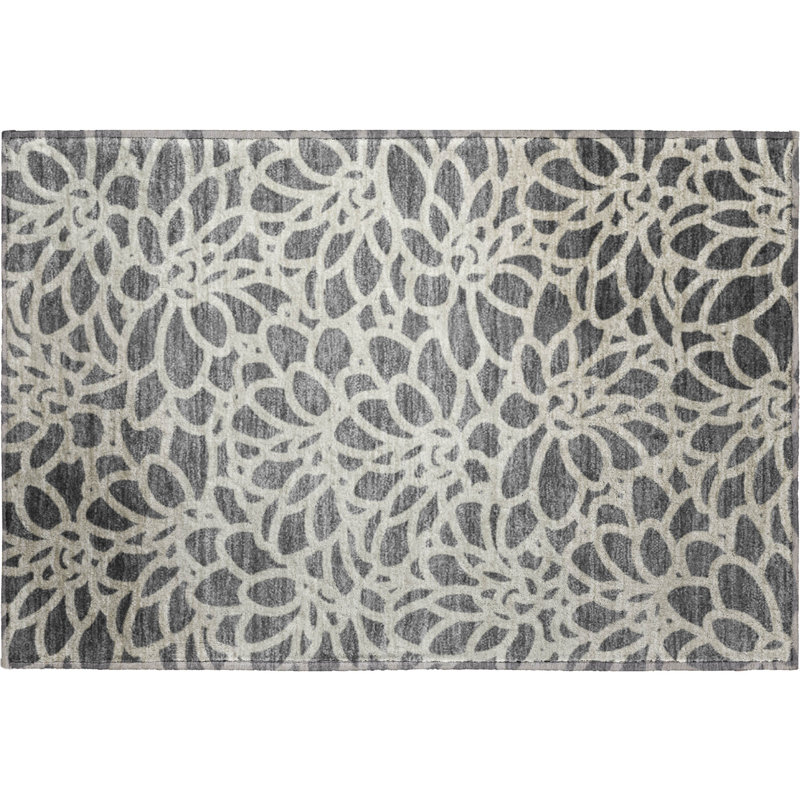 Premium Machine Washable Mayfield AMF2412 Floral Rug, Gray, 2'6" x 3'10"