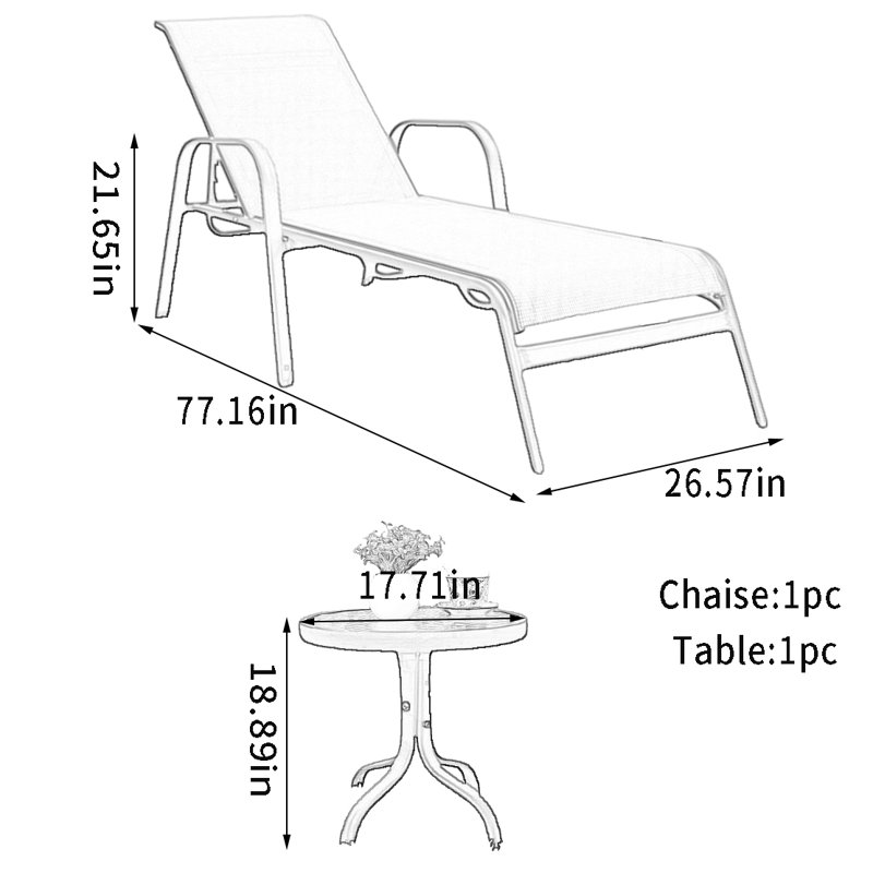 Adjustable Outdoor Lounge Chair Outdoor Chaise Lounge Set with Table