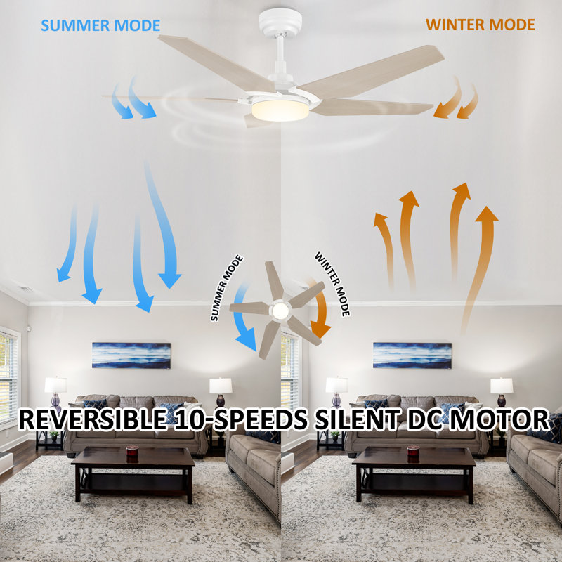 Alcie 5 - Blade LED Smart Standard Ceiling Fan with Remote Control and Light Kit Included, White/Wood