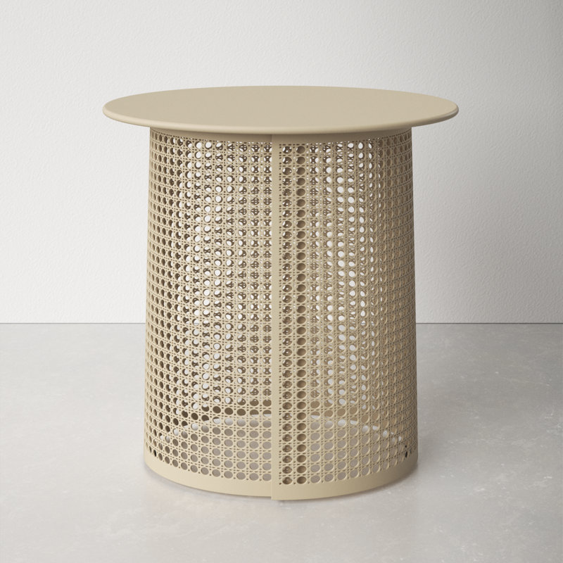 Cream Oval MDF and Iron Outdoor End Table