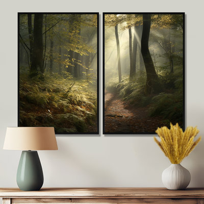 Misty Trail In The Woods I - Art mural sur toile vert 2 panneaux
