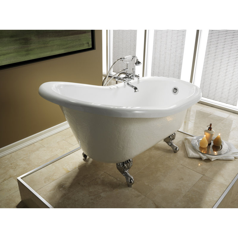Estelle 60'' x 30'' Soaking Acrylic Bathtub, Brushed Nickel Feet, White