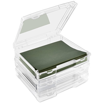 Sorbus Hanging File Organizer Bin Clear Plastic Stackable for Document Storage - Set of 3, Wide
