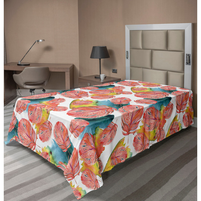 Drap plat Ambesonne, Vert, corail foncé / floral, Drap plat pour lit simple