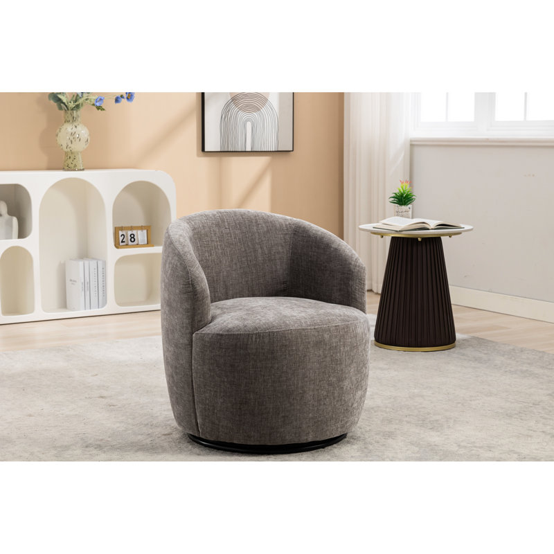 Chaise d'appoint moderne en tissu de chenille, pivotante, chaise rembourrée en mousse d'une largeur de 25,6 po avec base pivotante pour chambre à coucher