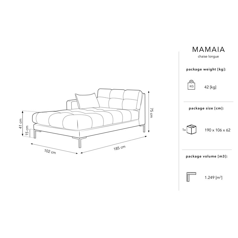 Adoraim Upholstered Chaise Lounge, Light Beige, Gold, Left-Arm Chaise