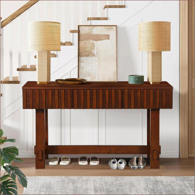 Mid Century Farmhouse Coffee Table with Solid Pine Legs &amp; 3 Drawers, Easy-Clean Space-Saving for Living Room Hallway