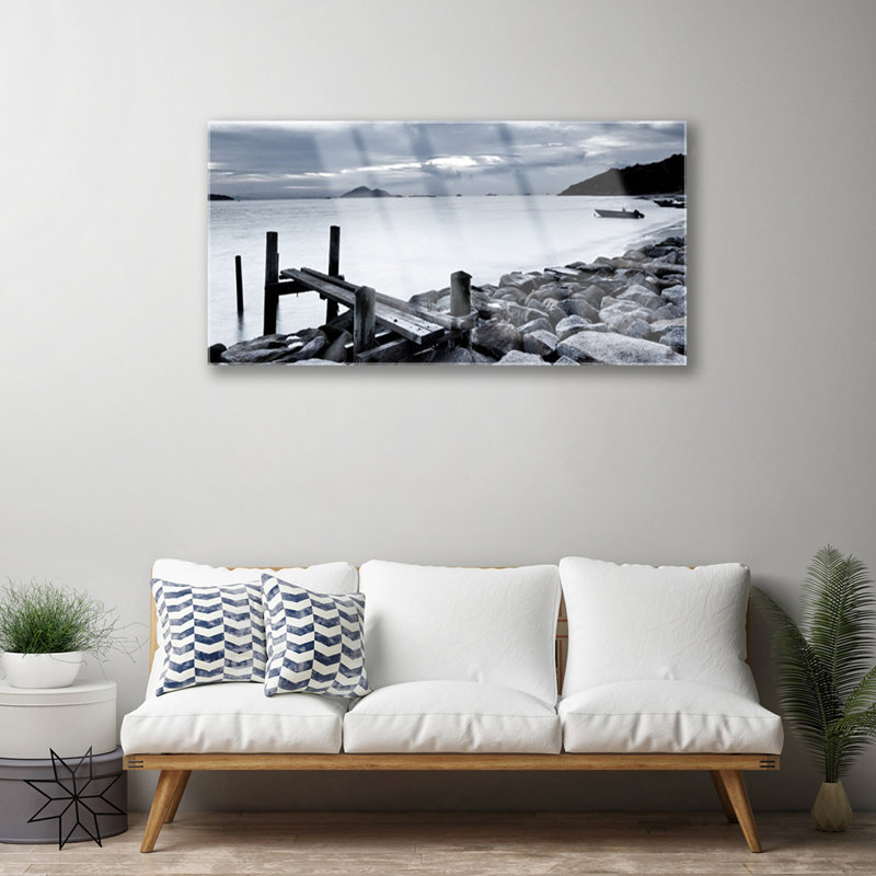 Sea Beach Stones Landscape - Unframed Photograph on Glass