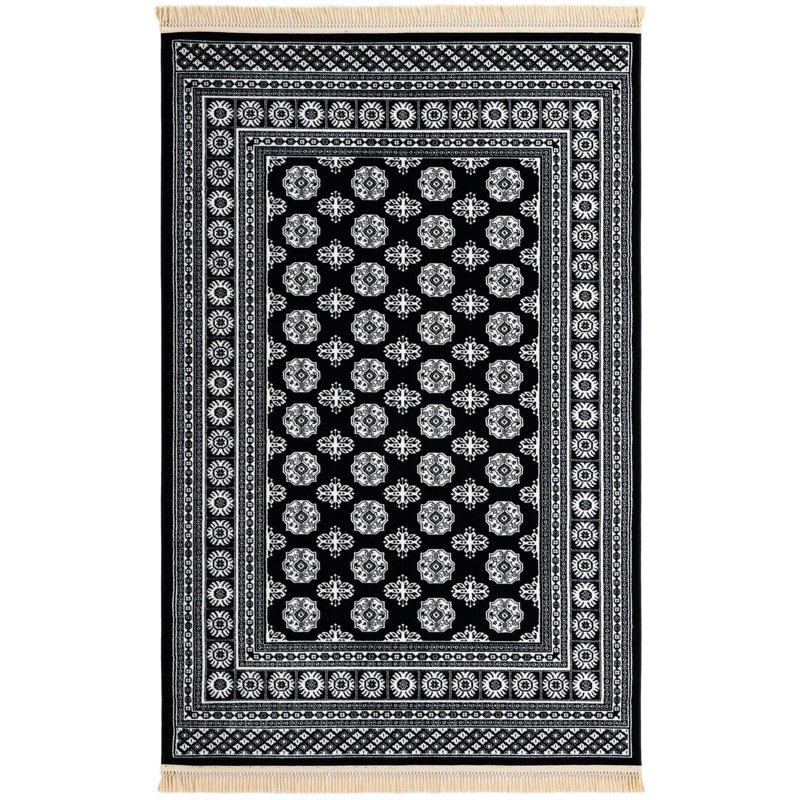 Tapis traditionnel Hinshaw noir et blanc, Rectangle 5 pi 3 po x 8 pi