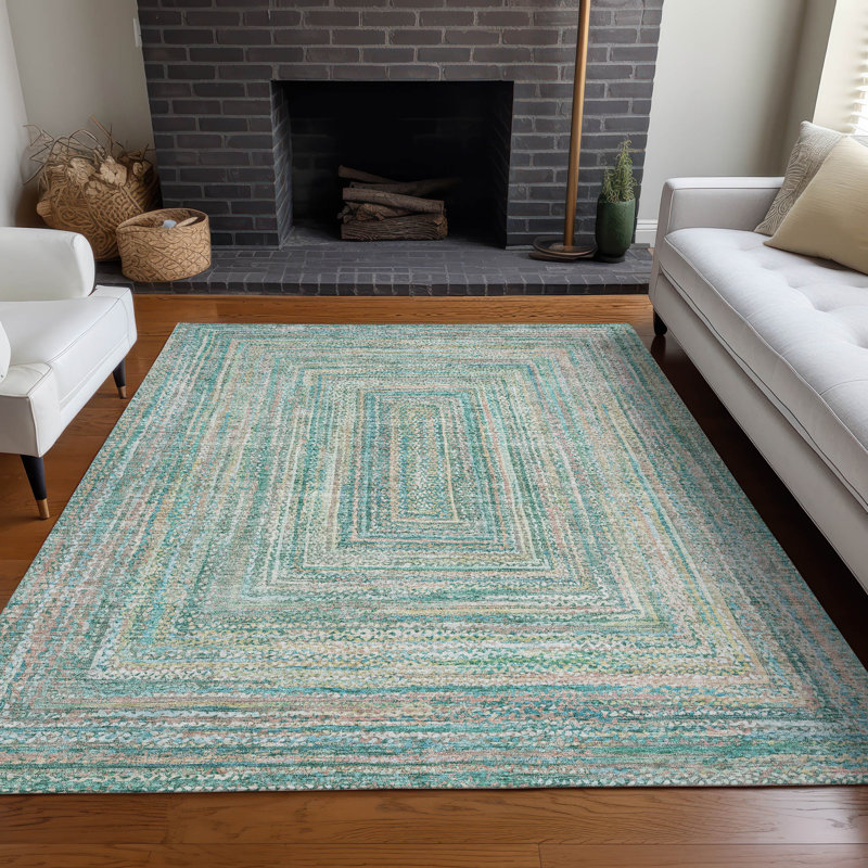 Machine Washable Indoor/Outdoor Xhevrie Teal Rug, Rectangle 5' x 7'6"