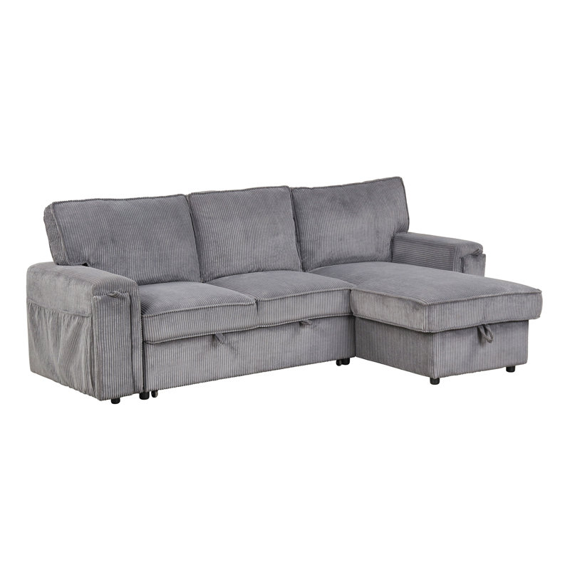 Canapé-lit modulaire U_Style Upholstery avec sacs de rangement et 2 porte-gobelets sur les accoudoirs, Polyester gris
