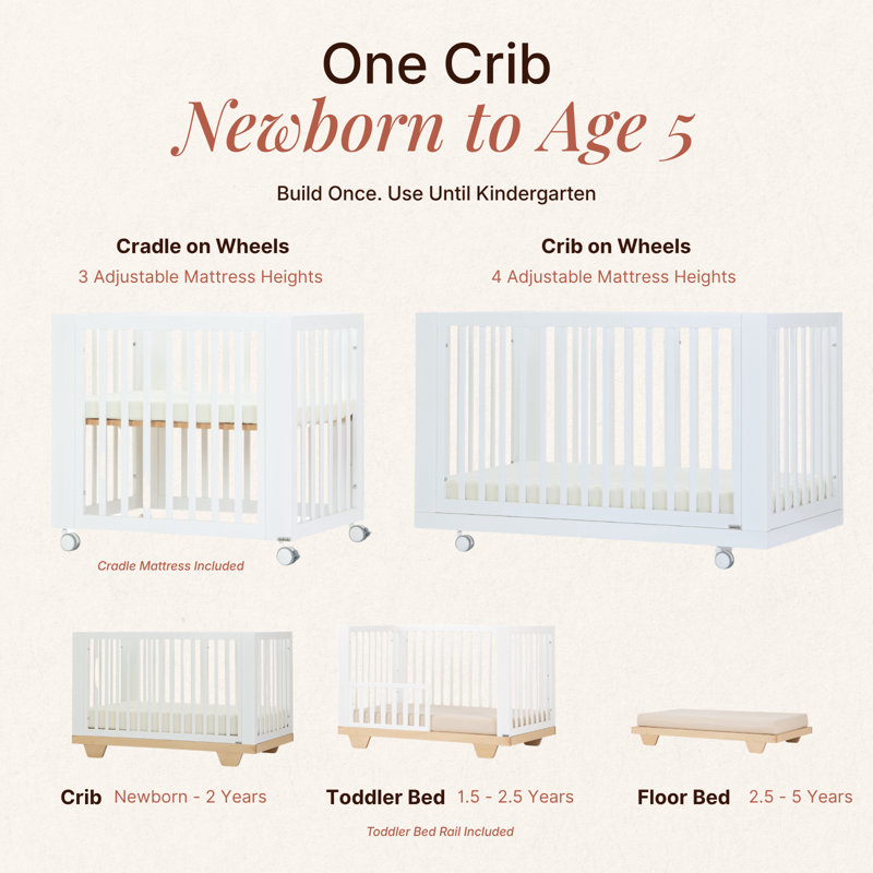 Spirit 8-in-1 Convertible Crib, White/Natural