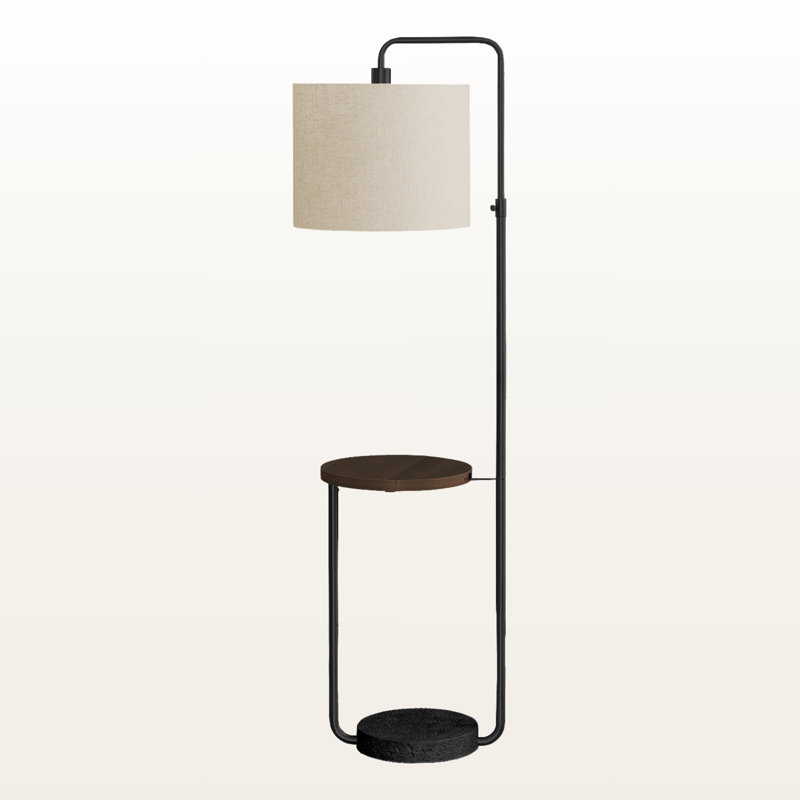 Lampe sur pied à abat-jour crème avec base en métal noir de style contemporain Garvey, H 56,78 po x l 14,7 po x P 14,7 po