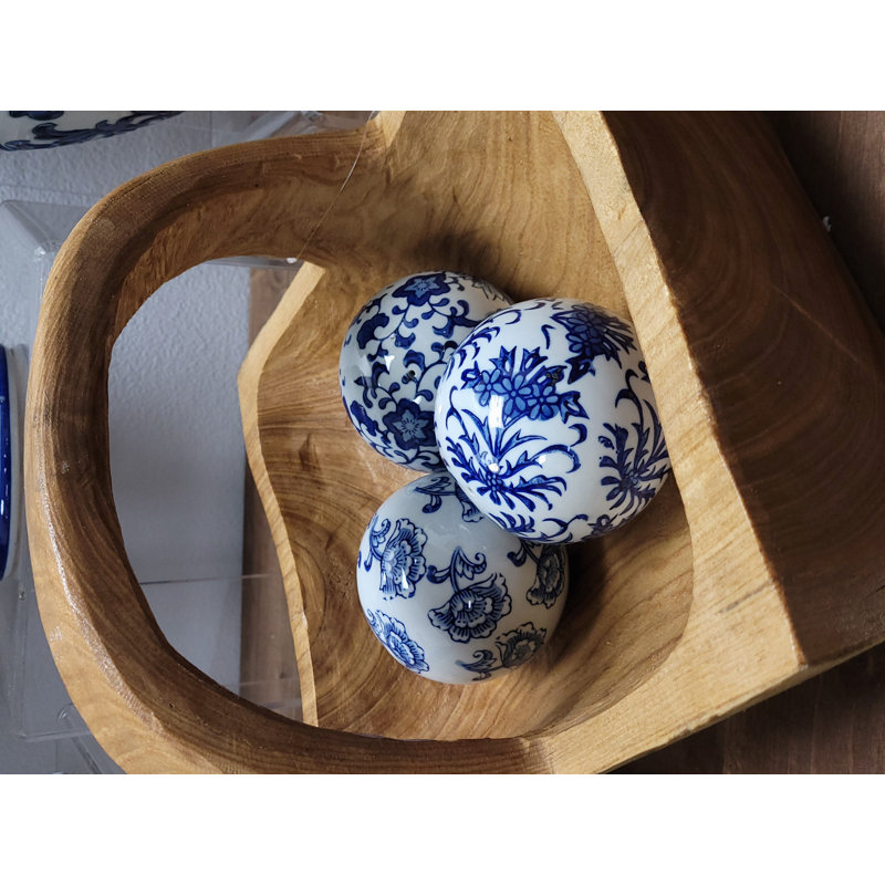 Boule en céramique bleue et blanche (ensemble de 3)
