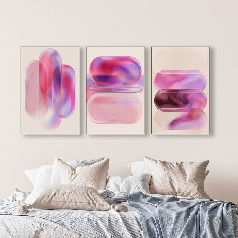 Rose Topaz Set Set by Oliver Gal, 37"H x 25"W, Silver Floater Frame