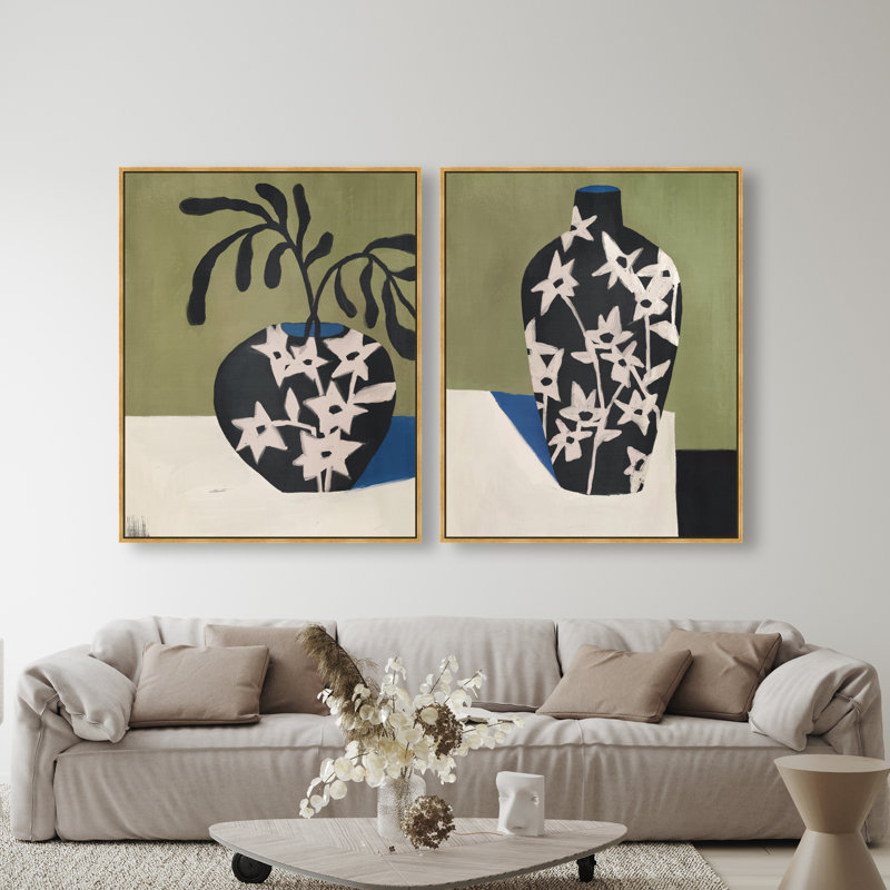 Noir Vase Set Set by Oliver Gal, 62"H x 50"W, Gold Floater Frame