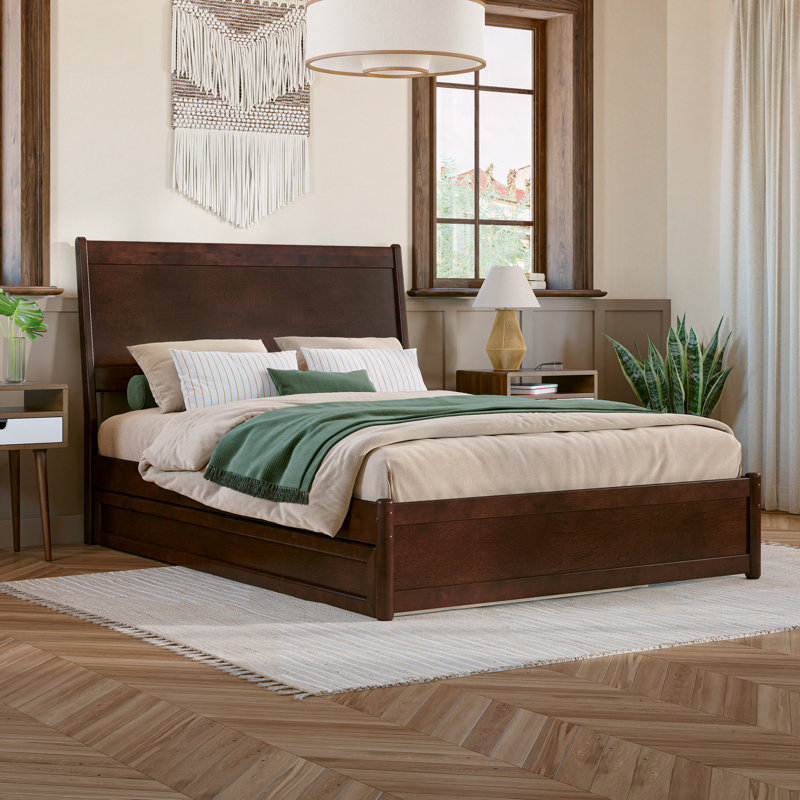Avdesh Solid Wood Sleigh Trundle Extra Bed, Walnut, Full