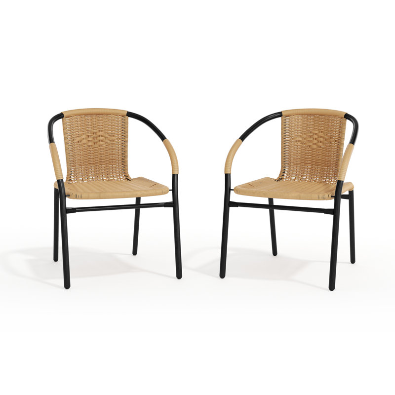 Arthor Rattan Indoor/Outdoor Stacking Restaurant Chairs (Set of 2), Beige