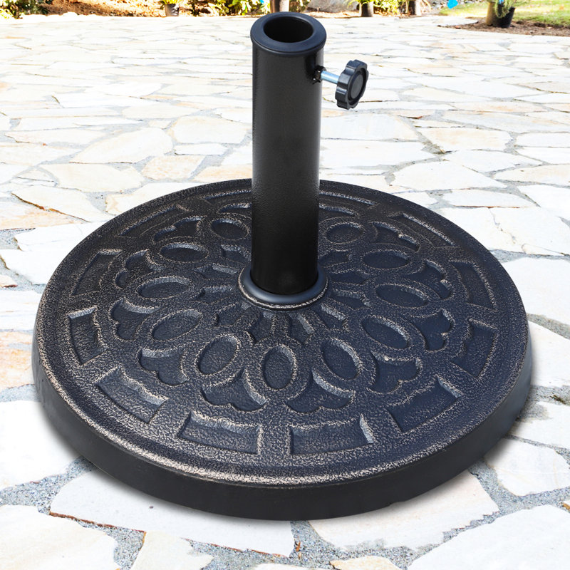 Support de parasol 17 po en résine de 17 lb, décoratif pour cour, terrasse, pelouse - 5 0,5 po, poteau de 0,89 po, coloration bronze avec motif, pelouses, terrasses, style jardins