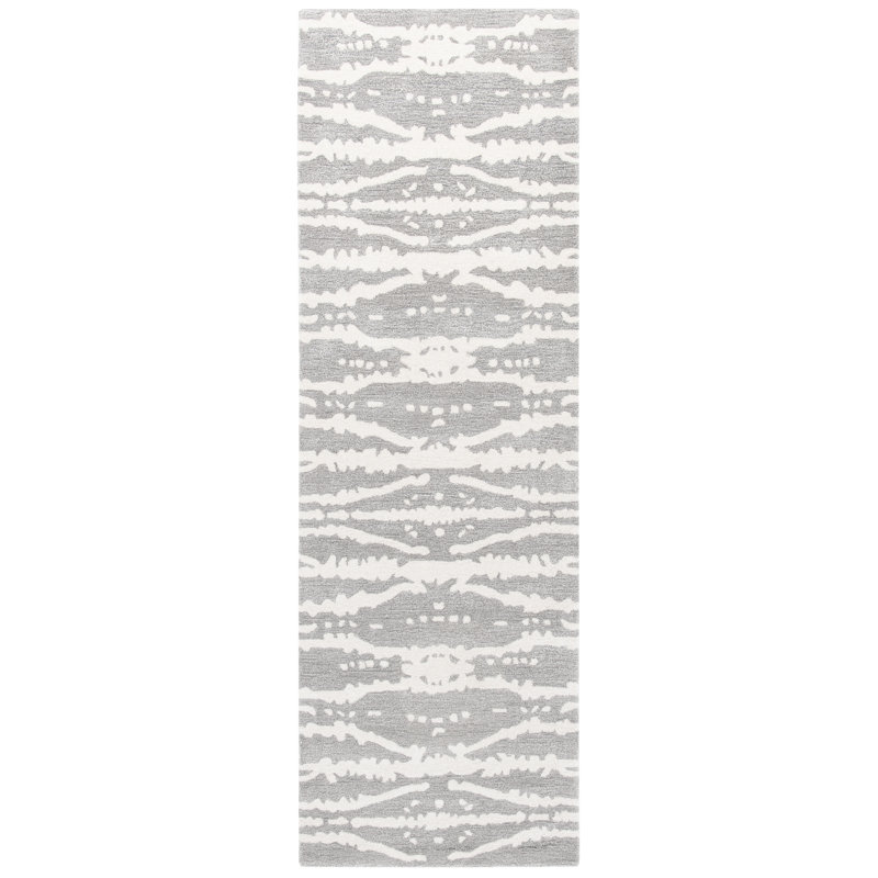 Tapis gris / ivoire en viscose / laine touffeté à la main Benny-Lee, Tapis de couloir 2 pi 6 po x 8 pi