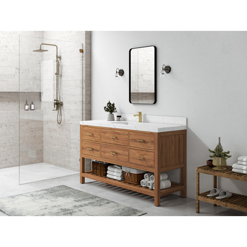 Parker Teak 60'' Single Bathroom Vanity with Marble Top