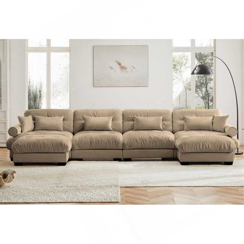 Canapé en velours conforme CAL117, H 33,4 po x l 166 po x P 37 po, Chameau