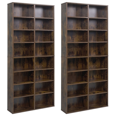2 PCS 16-Cube Bookcases CD Storage Rack with 12 Adjustable Shelves, Media Storage Organizer Brown