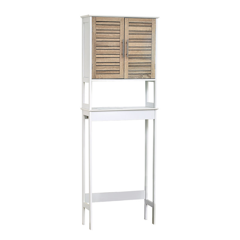White and Oak Over-the-Toilet Bathroom Storage Cabinet